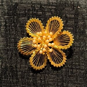 Intricate Gold Flower Brooch